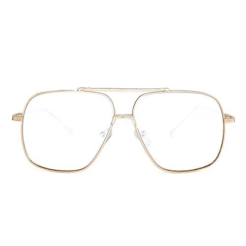 JIM HALO Oversize Aviateur Des lunettes de soleil Gradient Clair Lentille Pilot Métal Lunette Solaire Hommes Femmes (Or/Clair)