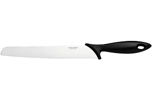 Fiskars Coltello per il Pane con Bordo Seghettato, Essential, Plastica/Acciaio Inox, Lunghezza della Lama: 23 cm, Nero/Argento, 1065564