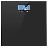 Body Weight Scale, Helect Tempered Glass Digital Bathroom Scale with Step-On Technology 400LB/180KG (Black) - H1010