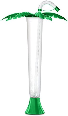 PALM TREE CUPS Fancy Slush Summer Party Goblets Sorbet Granity Smoothie Folding 400ml 14oz (Green with clear straw, 4 boxes - 432 cups)