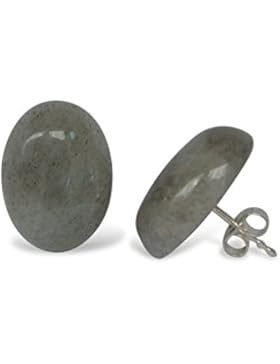 Labradorit Ohrstecker, natürlich, flachoval, 13x18mm, 925 Silber