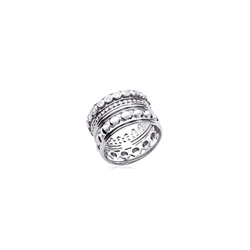 COLLECTION ZANZYBAR - Bague Alliance Large en Argent 925 rhodié avec Brillant oxydes de Zirconium Gretta Taille - 52