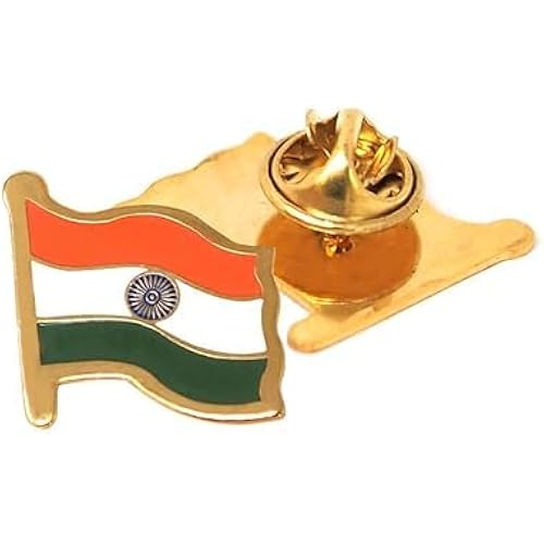 Brass Metal Indian National Flag Badge With Pin for Shirt, Flag Lapel Pin For Cloth Indian Flag Brooch, Magnet Badge for Men and Women