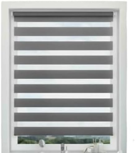 Ruby Deals Day And Night Roller Blinds Window- Dual Layer Fabric Zebra Roller Blind For Windows And Door Curtain- Day Night Blinds (Grey, W 49cm X H 165cm