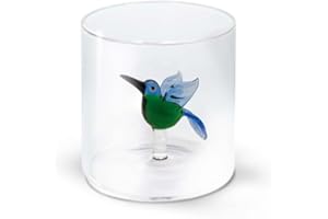 WD Lifestyle - Bicchiere in Vetro Borosilicato 250ml con Decorazione in Vetro Colorato Interna (Colibrì)