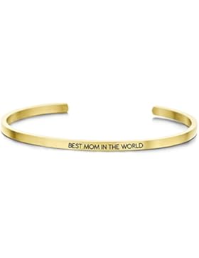 KEY MOMENTS 8KM-B00014 Damen Armreif BEST MOM IN THE WORLD Edelstahl Gold Weiß Zirkonia