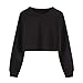 Produktbild Geili Sweatshirt Damen,Frauen Langarm Sweatshirt Damen Mädchen O-Ausschnitt Solid Color Pullover Crop Tops Bluse T-Shirt Herbst Kurze Sportoberteile