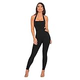 Longwu frauen ärmellose bodysuit schulterfreien rückenfrei elastischen eng anliegende sexy overall Schwarz-M -