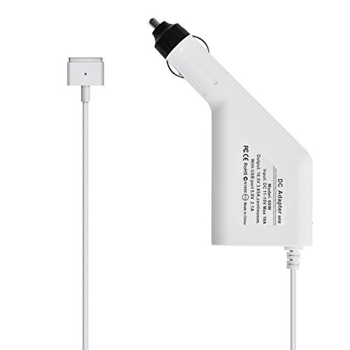 Original iProtect® Auto KFZ Universal Adapter Netzteil Ladegerät 60W für Apple MacBook mit MagSafe 2 Netzanschluss Charger + zusätzlichen USB Anschluss für iPhone / iPad in weiß
