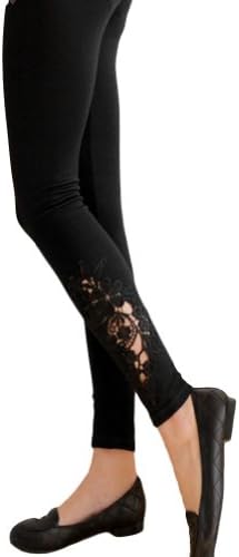 Locomo Women Girl Lace Crochet Floral Flower Pattern Pant Legging FFT153BLKBLK