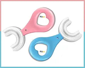 FEXME Kids U-Shaped Toothbrush Teeth Dental Care Hand-Held Version, Food Grade Soft Silicone Brush Head, Manual Toothbrush 360? Oral Teeth Cleaning Tools for 2-6 Years Mouth-Cleaning | pack of 2