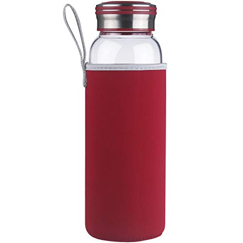 Cleesmil Bottiglia di Acqua di Vetro, Borraccia in Vetro Senza BPA 1 Litro / 1 L (Rosso)