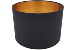 ‎LICHTHANDEL HOCH Lampenschirm E27 Rund Retro Vintage Schwarz Gold – Stofflampenschirm Textilschirm Ersatzschirm für Tischlampe, Pendelleuchte, Stehlampe, Deckenleuchte – Ersatz Lampenschirm für E27 Fassung