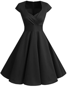 Bbonlinedress 1950er Vintage Retro Cocktailkleid Rockabilly V-Ausschnitt Faltenrock