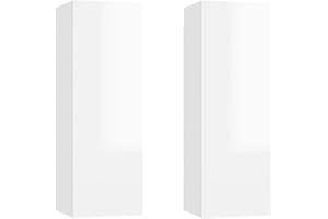 vidaXL 2X Muebles para TV Colgante Soporte Armario Aparador Estante Salón Sala de Estar Decoración Madera Contrachapada Blanco Brillante 30,5x30x90 cm