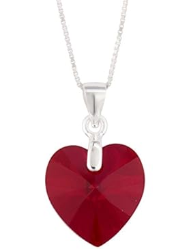 Sterling Silver Pendant Necklace with Swarovski Red Heart Crystal