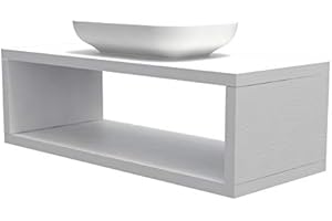 VE.CA.S.R.L. Mensola lavabo con vano portaoggetti, anche su misura, in 9 colori design 100% made in italy, incluse staffe a scomparsa, per bagno e lavabi d'appoggio (Bianco frassinato, 80x50 cm - h 38 cm)