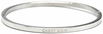 BC1663F - Silver Tone Steel Bangle Bracelet with Carpe Diem Message