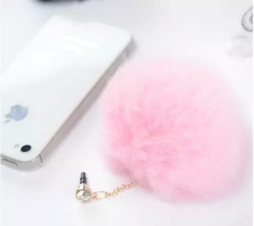 Vandot Pompon Ball Faux Rabbit Fur Anti Dust Plug Earphone Cap Jack Headphone Port Stopper Caps for Smartphones Tablet Notebook with 3.5mm Headphone Ports for Apple iphone 4 4S 5 5S SE 6 6S Plus /iPad /iPad mini/ Samsung Galaxy Tab 10.1 P7500 P5110 /Samsung Galaxy Note 10.1/ Samsung Galaxy Tab 7.0 P3110 P1000/10.1 Supertab, epad,apad, samsung galaxy S7 S7 Edge S6,Huawei/ TC sensation xl, Desire HD ONE X LG, Microsoft Lumia, HTC ONE X S V, Sony Xperia, Blackberry, Amazon Kindle Book, etc - Pink