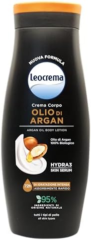 Leocrema - Crema Corpo All'Olio di Argan Biologico, Texture Ricca e Vellutante ad Assorbimento Rapido, Idratazione per 72 ore, 400ml