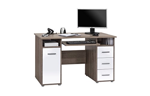 lisel-de Computertisch Schreibtisch Maja in Eiche Trüffel sägegrau/Weiß Hochglanz 120x75x67cm PC-Tisch