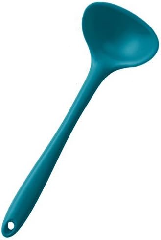 StarPack Premium Silicone Ladle Spoon with Hygienic Solid Coating, Soup Ladle with Bonus 101 Cooking Tips (Teal Blue)