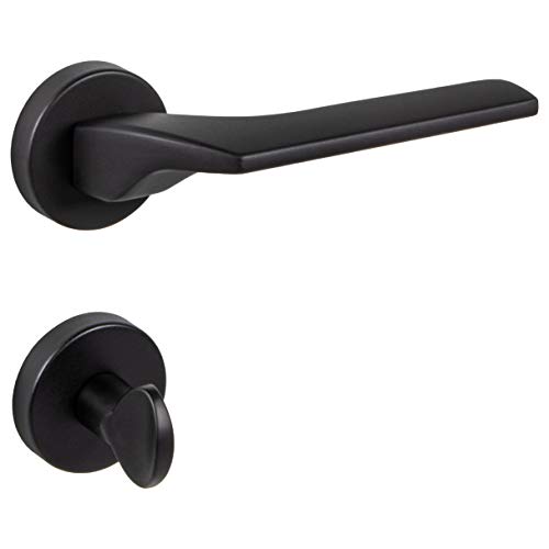 Gedotec Poignée Porte Carrée en Acier Inoxydable | Chambre Salle de Bain Design | Usage Intérieur & Extérieur I Rosace Ronde | ALOE FI10016 | Noir Mat | 1 Kit | Avec Vis et Matériel Montage