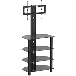 RFIVER Meuble TV Multimédia Support Pivotant Hauteur Réglable pour TVs Ecrans LCD LED DE 32 à 55 Pouces Etagère HiFi pour Ranger AV Equipement TW1004