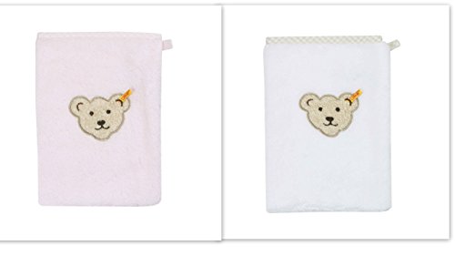 Preisvergleich Produktbild Steiff Waschlappen, 2er Set, weiß / rosa