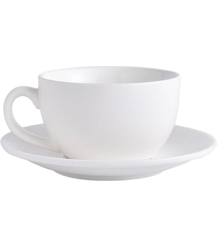 Bicuzat Fine Bone China Coffee Cup & Saucer Set - Pure White, 8 Oz Capacity - For Cappuccino, Tea & More