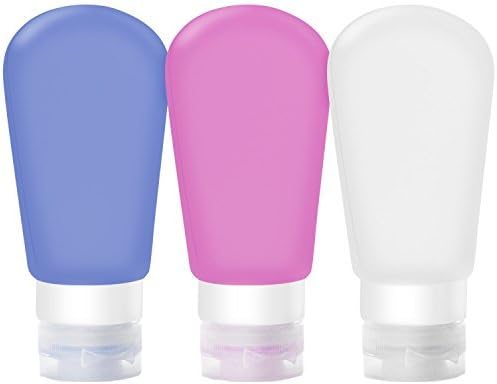 SySrion® Travel Bottles Set with Leak Proof Silicone Bottles and Cream Jar in High Quality TSA Approved - Squeezable &amp; Refillable Travel Containers for Shampoo, 3oz, Set of 3