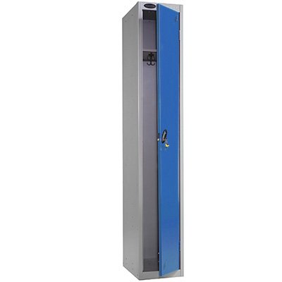 Single Compartment 1 Door Metal Storage Locker (Blue Door / Silver Body) - Choice of Size & Colour - Ref LK1S/37/BL/SV
