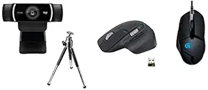 Logitech C922 Pro Stream Webcam, HD 1080p/30fps or HD 720p/60fps Hyperfast Streaming, Stereo Audio, HD Light Correction - Black & MX Master 3 Wireless Mouse, Dark Grey & G402 Wired Mouse - Black