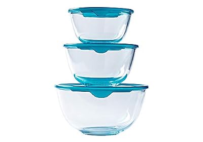 Pyrex® - Prep & Store - Lot de 3 bols en verre résistants avec couvercle (0,5L - 1L - 2L) - Bols à mélanger, saladiers - Sans BPA - Fabriqués en France