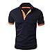Produktbild BaZhaHei Mode Herren Slim Fit Persönlichkeit Kurzarm Hemden Casual Solid Color Pullover Shirt Sommer T-Shirt Stehkragen Baumwolle-Anteil Männer Kurzarm-T-Shirt Sweatshirt (XXL, Marine)