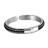 Epinki Edelstahl Herren Armband Leder Armbänder Gothic Freundschaftsarmbänder Silber 21.5CM