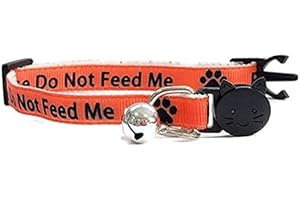 ZACAL Worded Cat Collars – Please Do Not Feed Me, I Am Microchipped | Safe Quick Release Breakaway Buckle Cat Collar (Orange)