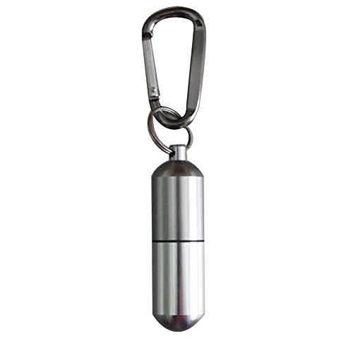 Preisvergleich Produktbild osunp Aufbewahrung Box Aluminium wasserdicht Medizin Pillendose Drug Halter Time Capsule Container mit Schlüsselanhänger und Karabiner, Aluminum, silber, 8.5x2.5x0.1cm