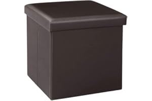 KINZA COLLECTION - Folding Ottoman Storage Box – (Brown 38 x 38 x 38) - Pouffe Seat Stool Foot Storage Unit Bench – Space Saver – Chest Storage Organiser