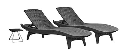 Keter Pacific Lot de 2 chaises longues et table d'appoint Graphite Ensemble 2 chaises longues graphite