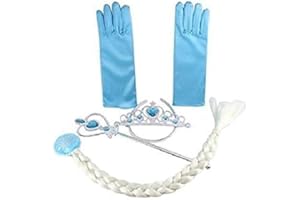 Vicloon Princesse Dress Up Accessoires,5pcs Elsa Cadeau Set pour Costume d'Elsa -Gants/Diadème/Baguette Magique/Bague/Boucles d'oreilles/Collier pour Déguisement Carnaval Halloween Noël Cérémonie