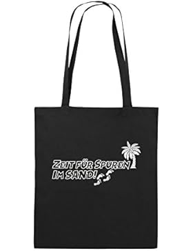 Comedy Bags - ZEIT FÜR SPUREN IM SAND - PALME - Jutebeutel bedruckt, Baumwolltasche zwei lange Henkel aus 100...