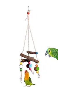 AVI CRAVE Natural neem Wood Rope Swing Toy for Birds Cocktail,Budgies,Conures,Parrot