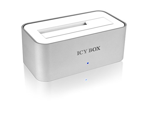 Icy Box IB-111StU3-Wh 1-fach Dockingstation für 2,5" (6,35 cm) oder 3,5" (8,9 cm) SATA HDD/SSD mit USB 3.0 Anschluss (silber/weiß)