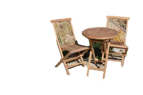 Mortimer - Round Teak 2 Seater Bistro Set - 60cm Bistro Table with 2 Teak Folding Chairs