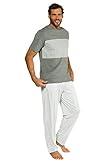 Halbarm-Shirt mit Ringeln JP 1880 Herren große Größen Schlafanzug grau-Melange 3XL 714266 12-3XL