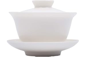 Mozentea Set da tè Gaiwan in ceramica, tazza da tè Gai Wan, per cerimonia del tè cinese Gong Fu per preparare tè Oolong sfuso o tè nero e verde con fiori (bianco)