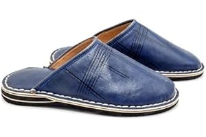 traditionalBM BABOUCHES en CUIR bout rond - Berbères 100% ARTISANALE fait main au maroc - Homme ET Femme couleur noir marron bleu