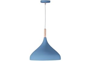 BEL AIR HOME - Lampada a sospensione Baviera 1xE-27 (lampadina non inclusa) Diametro 30 cm in metallo e legno, altezza regolabile (blu)