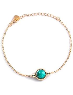 Dalwa 14 Karat Gold Vergoldetes Damen Armband aus 925 Sterling Silber mit Edelstein Türkisem Mosambik Amazonit...